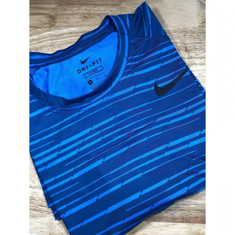 Men's Nike Fitted Dri-Fit Performance Training Shirt 848061-457 Blue XL‎